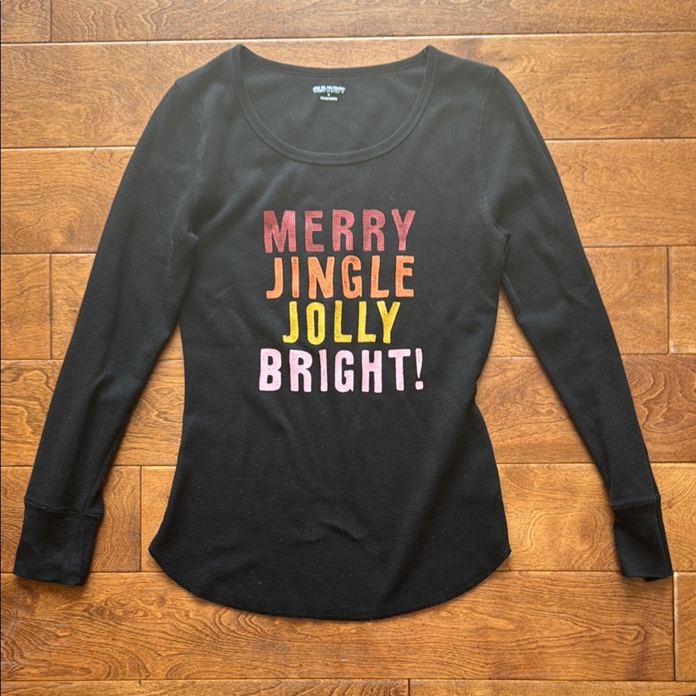 Old Navy Black Festive Long Sleeve Top